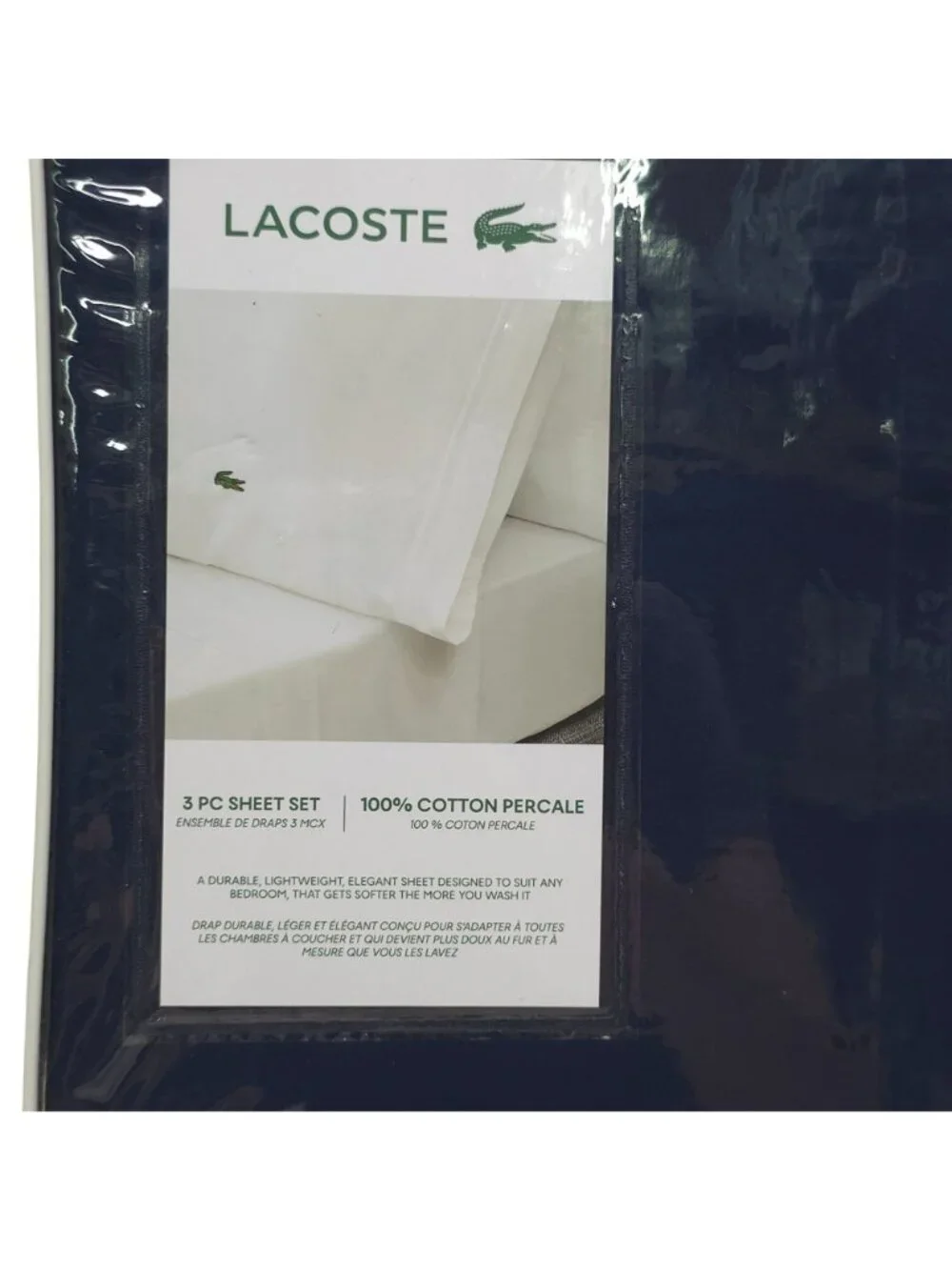 Lacoste Navy Twin 100% Cotton Percale Sheets Durable Medieval Blue Lightweight